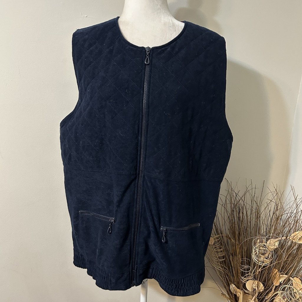 Vtg Blast Women Vest Full Zip Up Navy Blue Half Quilted Zip Pocket Lightweight L